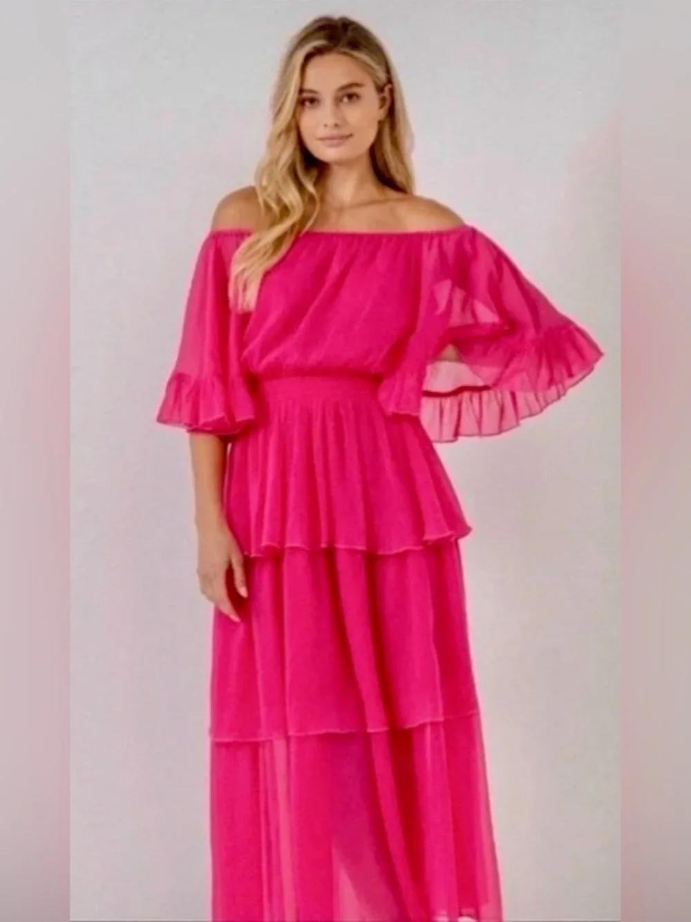 Endless Rose Chiffon Off the Shoulder Ruffle Tier Maxi Dress - Picture 3 of 9